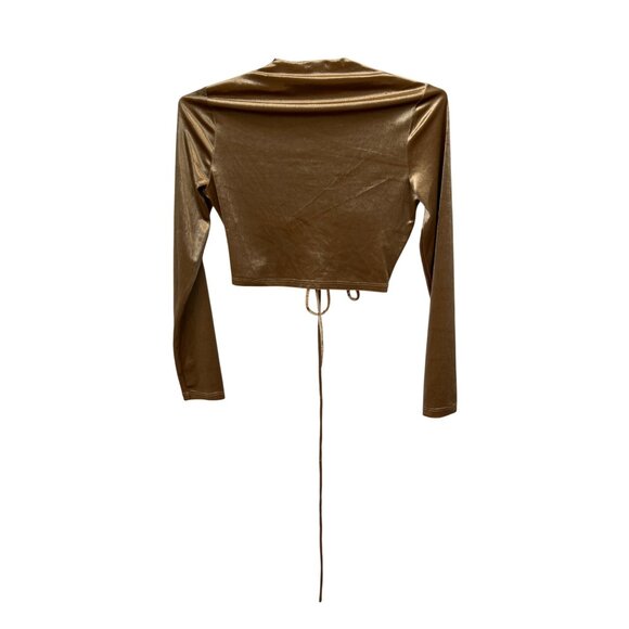 Le Lis Collection Velvet Ruched Tie Front Crop Top Size Small Long Sleeve Gold - Picture 2 of 7
